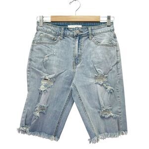 Mustard Seed Distressed Bermuda Shorts Size Small Light Wash Frayed Denim Cutoff